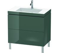 Duravit L-Cube meuble lavabo c-bonded avec socle sur pied, 80x48 cm, 2 tiroirs, sans trop-plein, 1 trou pour robinet, LC6937O3838, Couleur: Laque Dolomiti Grey brillante