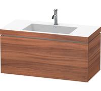 Duravit L-Cube meuble lavabo c-bonded avec socle, suspendu au mur, 100x48 cm, 1 tiroir, sans trop-plein, 1 trou pour robinet, LC6918O7979, Couleur: Décor noyer naturel