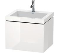 Duravit L-Cube meuble lavabo c-bonded avec socle, suspendu au mur, 60x48 cm, 1 tiroir, sans trop-plein, 1 trou pour robinet, LC6916O2222, Couleur: Décor blanc brillant