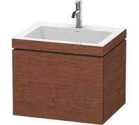 Duravit L-Cube meuble lavabo c-bonded avec socle, suspendu au mur, 60x48 cm, 1 tiroir, sans trop-plein, 1 trou pour robinet, LC6916O1313, Couleur: Placage noyer américain en bois véritable