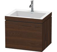 Duravit L-Cube meuble lavabo c-bonded avec socle, suspendu au mur, 60x48 cm, 1 tiroir, sans trop-plein, 1 trou pour robinet, LC6916O6969, Couleur: Noyer brossé Placage bois véritable