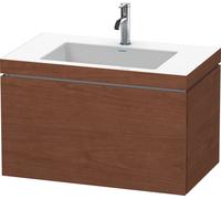 Duravit L-Cube meuble lavabo c-bonded avec socle, suspendu au mur, 80x48 cm, 1 tiroir, sans trop-plein, 1 trou pour robinet, LC6917O1313, Couleur: Placage noyer américain en bois véritable