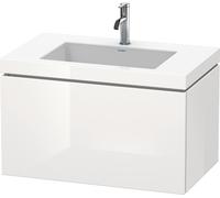 Duravit L-Cube meuble lavabo c-bonded avec socle, suspendu au mur, 80x48 cm, 1 tiroir, sans trop-plein, 1 trou pour robinet, LC6917O8585, Couleur: Laque brillante blanche