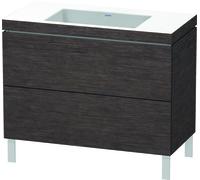 Duravit L-Cube meuble lavabo c-collée avec socle posé au sol, 100x48 cm, 2 tiroirs, sans trop-plein, sans trou de robinet, LC6938N7272, Couleur: placage en chêne véritable brossé foncé