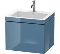 Duravit L-Cube meuble lavabo c-coller avec socle, suspendu au mur, 60x48 cm, 1 tiroir, sans trop-plein, 1 trou pour robinet, LC6916O4747, Couleur: Laque brillante Bleu Pierre