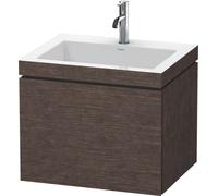 Duravit L-Cube meuble lavabo c-coller avec socle, suspendu au mur, 60x48 cm, 1 tiroir, sans trop-plein, 1 trou pour robinet, LC6916O7272, Couleur: placage en chêne véritable brossé foncé