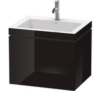 Duravit L-Cube meuble lavabo c-coller avec socle, suspendu au mur, 60x48 cm, 1 tiroir, sans trop-plein, 1 trou pour robinet, LC6916O4040, Couleur: Laque noire brillante
