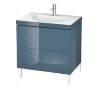 Duravit L-Cube meuble lavabo c-coller avec socle, suspendu au mur, 60x48 cm, 1 tiroir, sans trop-plein, 3 trous pour robinet, LC6916T4747, Couleur: Laque brillante Bleu Pierre
