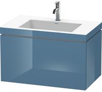 Duravit L-Cube meuble lavabo c-coller avec socle, suspendu au mur, 80x48 cm, 1 tiroir, sans trop-plein, 1 trou pour robinet, LC6917O4747, Couleur: Laque brillante Bleu Pierre