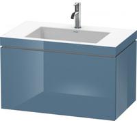 Duravit L-Cube meuble lavabo c-coller avec socle, suspendu au mur, 80x48 cm, 1 tiroir, sans trop-plein, 3 trous pour robinet, LC6917T4747, Couleur: Laque brillante Bleu Pierre