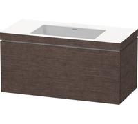 Duravit L-Cube Meuble lave-mains c-bonded avec base murale, 100x48 cm, 1 tiroir, sans trop-plein, sans trou de robinet, LC6918N7272, Couleur: placage en chêne véritable brossé foncé