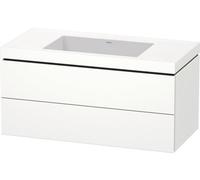 Duravit L-Cube Meuble lave-mains c-bonded avec base murale, 100x48 cm, 2 tiroirs, sans trop-plein, sans trou de robinet, LC6928N1010, Couleur: Laque haute brillance Abricot Pearl