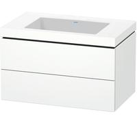 Duravit L-Cube Meuble vasque c-bonded avec socle mural, 80x48 cm, 2 tiroirs, sans trop-plein, sans trou de robinet, LC6927N4747, Couleur: Laque brillante Bleu Pierre