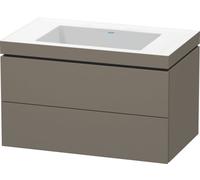 Duravit L-Cube Meuble vasque c-bonded avec socle mural, 80x48 cm, 2 tiroirs, sans trop-plein, sans trou de robinet, LC6927N9090, Couleur: Flanelle Vernis gris satiné mat soyeux