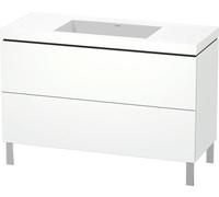 Duravit L-Cube Meuble vasque c-bonded avec socle sur pied, 120x48 cm, 2 tiroirs, sans trop-plein, sans trou de robinet, LC6939N4747, Couleur: Laque brillante Bleu Pierre