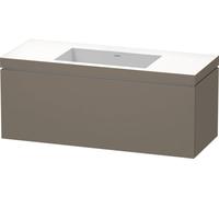 Duravit L-Cube meuble vasque c-bonded avec socle, suspendue au mur, 120x48 cm, 1 tiroir, sans trop-plein, sans trou de robinet, LC6919N9090, Couleur: Flanelle Vernis gris satiné mat soyeux