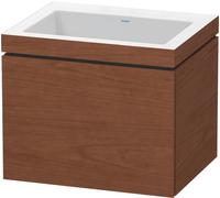 Duravit L-Cube meuble vasque c-bonded avec socle, suspendue au mur, 60x48 cm, 1 tiroir, sans trop-plein, sans trou de robinet, LC6916N1313, Couleur: Placage noyer américain en bois véritable