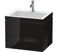 Duravit L-Cube meuble vasque c-bonded avec socle, suspendue au mur, 60x48 cm, 2 tiroirs, sans trop-plein, 1 trou pour robinet, LC6926O4040, Couleur: Laque noire brillante
