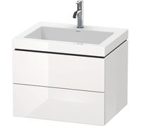 Duravit L-Cube meuble vasque c-bonded avec socle, suspendue au mur, 60x48 cm, 2 tiroirs, sans trop-plein, 1 trou pour robinet, LC6926O2222, Couleur: Décor blanc brillant