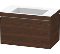 Duravit L-Cube meuble vasque c-bonded avec socle, suspendue au mur, 80x48 cm, 1 tiroir, sans trop-plein, sans trou de robinet, LC6917N6969, Couleur: Noyer brossé Placage bois véritable
