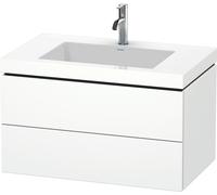 Duravit L-Cube meuble vasque c-bonded avec socle, suspendue au mur, 80x48 cm, 2 tiroirs, sans trop-plein, 1 trou pour robinet, LC6927O1818, Couleur: Décor blanc mat
