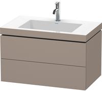 Duravit L-Cube meuble vasque c-bonded avec socle, suspendue au mur, 80x48 cm, 2 tiroirs, sans trop-plein, 1 trou pour robinet, LC6927O4343, Couleur: Décor basalte mat
