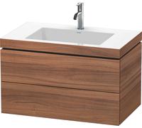 Duravit L-Cube meuble vasque c-bonded avec socle, suspendue au mur, 80x48 cm, 2 tiroirs, sans trop-plein, 1 trou pour robinet, LC6927O7979, Couleur: Décor noyer naturel