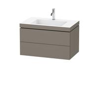 Duravit L-Cube meuble vasque c-bonded avec socle, suspendue au mur, 80x48 cm, 2 tiroirs, sans trop-plein, 1 trou pour robinet, LC6927O9090, Couleur: Flanelle Vernis gris satiné mat soyeux