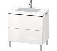 Duravit lavabo pour meuble en L-Cube avec socle sur pied, 80x48 cm, 2 tiroirs, sans trop-plein, sans trou de robinet, LC6937N8989, Couleur: Laque haute brillance Gris Flanelle