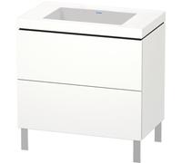 Duravit lavabo pour meuble en L-Cube avec socle sur pied, 80x48 cm, 2 tiroirs, sans trop-plein, sans trou de robinet, LC6937N4747, Couleur: Laque brillante Bleu Pierre