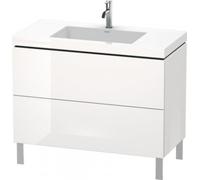 Duravit lavabo pour meuble en L-Cube, c-bonded avec socle sur pied, 100x48 cm, 2 tiroirs, sans trop-plein, 3 trous pour robinetterie, LC6938T4747, Couleur: Laque brillante Bleu Pierre