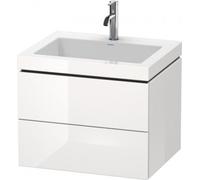 Duravit lavabo pour meuble en L-Cube, c-coller avec socle, suspendu au mur, 60x48 cm, 2 tiroirs, sans trop-plein, 3 trous pour robinetterie, LC6926T4747, Couleur: Laque brillante Bleu Pierre