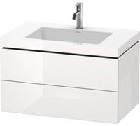 Duravit lavabo pour meuble en L-Cube, c-coller avec socle, suspendu au mur, 80x48 cm, 2 tiroirs, sans trop-plein, 3 trous pour robinetterie, LC6927T4747, Couleur: Laque brillante Bleu Pierre
