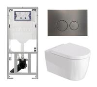 Duravit Me by Starck Ensemble WC - réservoir encastré avec mécanisme de chasse UP320 - abattant à fermeture ralentie (soft-close) - plaque de commande en métal gunmetal - boutons ronds - métal gunmeta