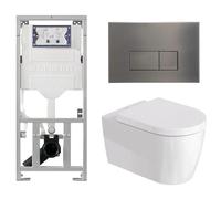 Duravit Me by Starck Ensemble WC - réservoir encastré avec mécanisme de chasse UP320 - abattant à fermeture ralentie (soft-close) - plaque de commande métallique - boutons rectangulaires - métal gunme