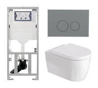 Duravit Me by Starck Ensemble WC - réservoir encastré avec mécanisme de chasse UP320 - abattant à fermeture ralentie (soft-close) - plaque de commande en plastique gris clair - boutons ronds - gris cl