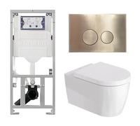 Duravit Me by Starck Ensemble WC - réservoir encastré avec mécanisme de chasse UP320 - abattant à fermeture ralentie (soft-close) - plaque de commande en métal laiton - boutons ronds - laiton brossé d
