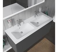 Vasque double Duravit Me de Starck Furniture 233613AA00 130 x 49 cm, 2 trous de robinetterie, avec trop-plein, plage de robinetterie, blanc brillant, Durashield