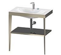 Duravit Meuble lavabo combiné XViu XV4715EB140 80 x 48 cm, 2 trous pour robinetterie, noir brillant, avec console en métal, champagne mat