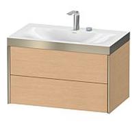 Duravit Meuble sous-vasque XViu XV4615EB112P 80x48cm, 2 tiroirs, 2 trous pour robinetterie, champagne mat, Rahmen P, chêne brossé