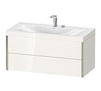 Duravit Meuble sous-vasque XViu XV4616EB122C 100x48cm, 2 tiroirs, 2 trous pour robinetterie, champagne mat, Rahmen C, blanc brillant