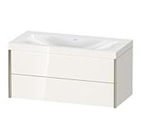 Duravit Meuble sous-vasque XViu XV4616NB122C 100x48cm, 2 tiroirs, sans trou pour robinet, champagne mat, Rahmen C, blanc brillant