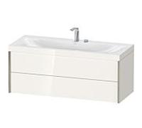 Duravit Meuble sous-vasque XViu XV4617EB122C 120x48cm, 2 tiroirs, 2 trous pour robinetterie, champagne mat, Rahmen C, blanc brillant