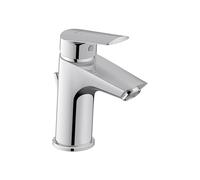 Duravit No.1 Mitigeur monocommande de lavabo, Robinet lavabo, Taille S (hauteur de sortie 91 mm), Robinet salle bain avec tirette et garniture de vidage, Robinet à économie d'eau (MinusFlow), chromé