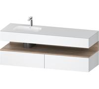 Set Meuble Salle De Bain Duravit Qatego Lavabo gauche 1 trou, 2 tiroirs, 1 niche éclairée 1600mm Chêne marbré mat/Blanc Mat QA4795055180010