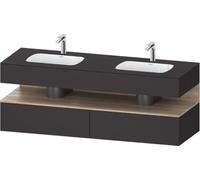 Duravit Qatego lavabo encastré avec meuble sous-lavabo en console, 1600x550x600mm, niche en chêne mamelonné, lavabo double, QA4797055800000, Couleur: supermatt en graphite