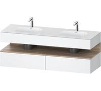 Duravit Qatego lavabo encastré avec meuble sous-lavabo en console, 1600x550x600mm, niche en chêne mamelonné, lavabo double, QA4797055180010, Couleur: Blanc mat/avec Ã©clairage de niche