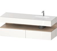 Duravit Qatego lavabo encastré avec meuble sous-lavabo en console, 1600x550x600mm, niche en chêne mamelonné, vasque à droite, QA4796055220010, Couleur: Blanc brillant/avec éclairage de niche