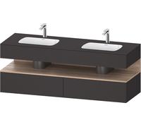 Duravit Qatego lavabo encastré avec meuble sous-lavabo en console, 1600x550x600mm, niche en chêne mamelonné, lavabo double, QA4797055800010, Couleur: Graphite supermat/avec Ã©clairage de niche