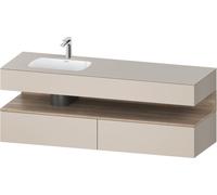 Duravit Qatego lavabo encastré avec meuble sous-lavabo en console, 1600x550x600mm, niche en chêne mamelonné, vasque à gauche, QA4795055910010, Couleur: Taupe mat/avec éclairage de niche